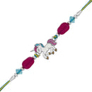 Mahi Rhosium Plated Meennakari Work Enamel Baby Unicorn Shaped Raki for Chota Bhai (RA1100734R)
