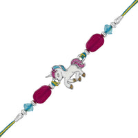 Mahi Rhosium Plated Meennakari Work Enamel Baby Unicorn Shaped Raki for Chota Bhai (RA1100734R)