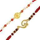 Mahi Combo of 2 Spiritual Hanuman and Om Rakhi Combo with Rudraksha and Crystal for Beloved Brother (Bracelet) RCO1104771G