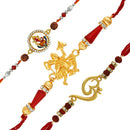 Mahi Combo of 3 Spiritual Hanuman, Ganesha and Om Rakhi Combo with rudraksha and Crystal for Beloved Brother (Bracelet) RCO1104772G