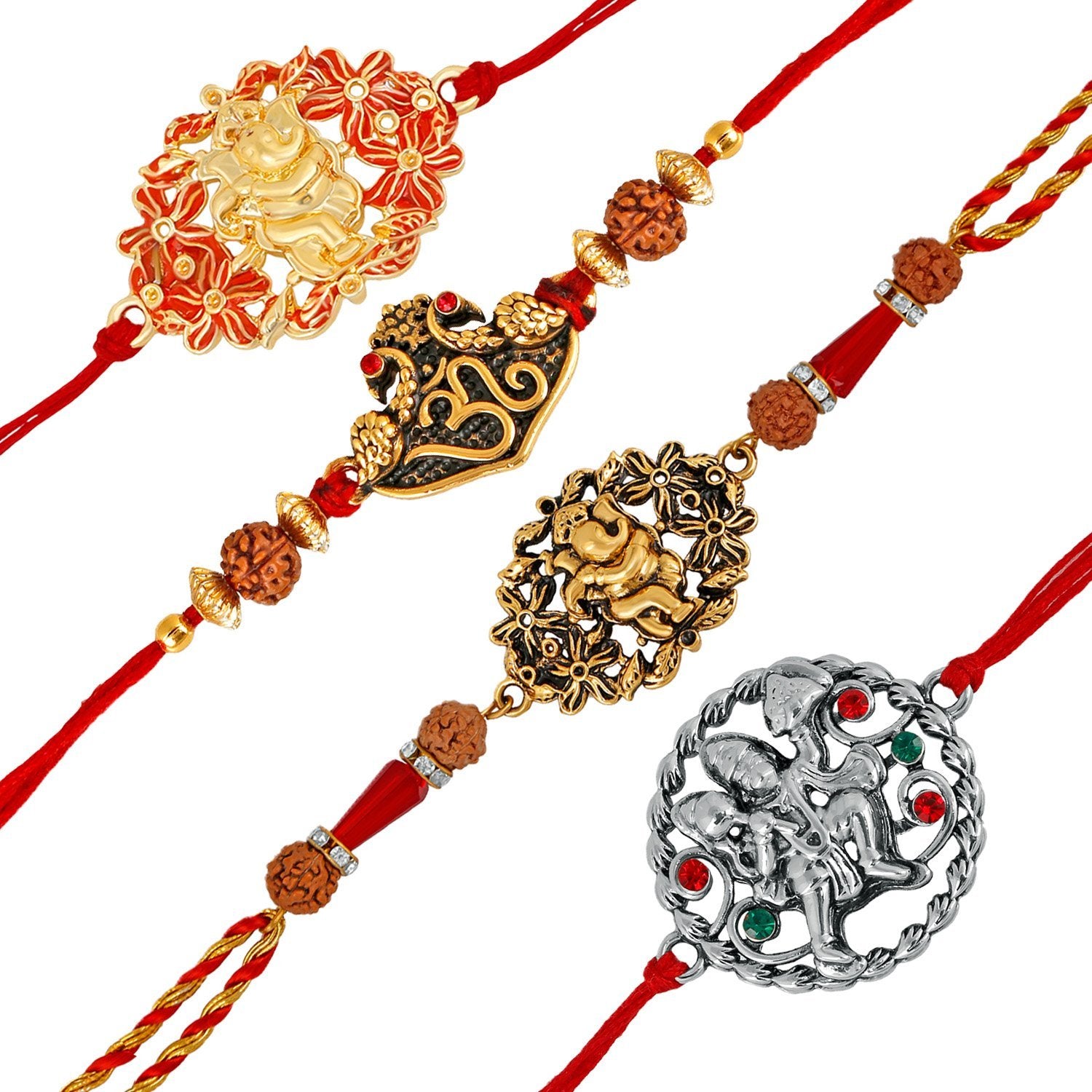 Mahi Combo of Om, Ganesha and Hanuman Rakhis with Crystals and Rudraksha for Adorable Brothers RCO1105122M