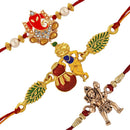 Mahi Combo of Ganesha Krishana and Hanuman Rakhi's with White Crystal and Artificial Pearl for Adorable Brother (RCO1105216M)