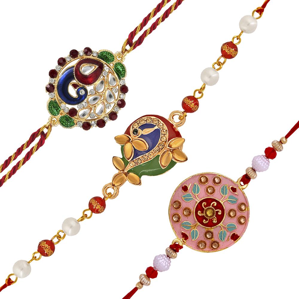 Mahi Combo of Designer Rakhi's with Multicolor Crystal and Artificial Pearl for Bhaiya (RCO1105235M)