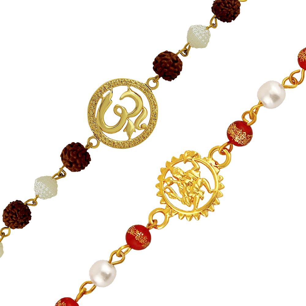 Mahi Combo of Om and Hanuman Rakhi's with Multicolor Rudraksha and Beads for Adorable Brother (RCO1105236G)