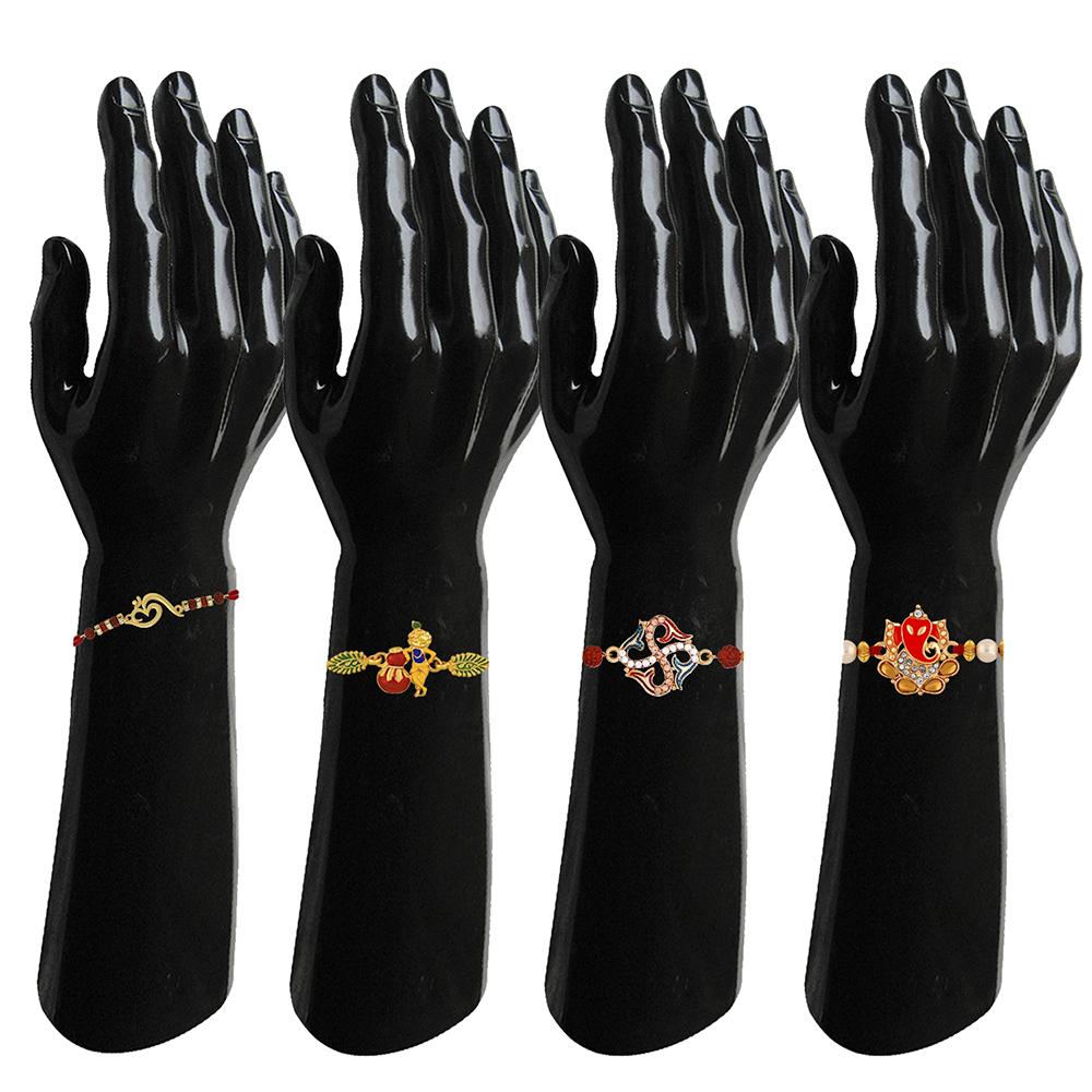 Mahi Combo of Om Ganesha Krishana and Swastik Rakhis with Rudraksha and Crystals for Adorable Brothers (RCO1105239M)