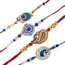 Mahi Combo of 4 Peacock Inspired Meenakari Crystal Studded Rakhis for Adorable Brothers/Bhaiya RTCO1104963M