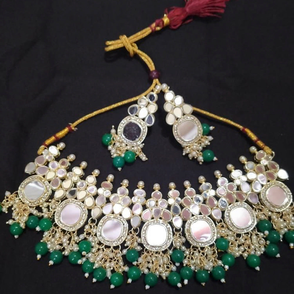 Sai Fashion Gold Plated Austrian Stone And Beads Mirror Necklace Set