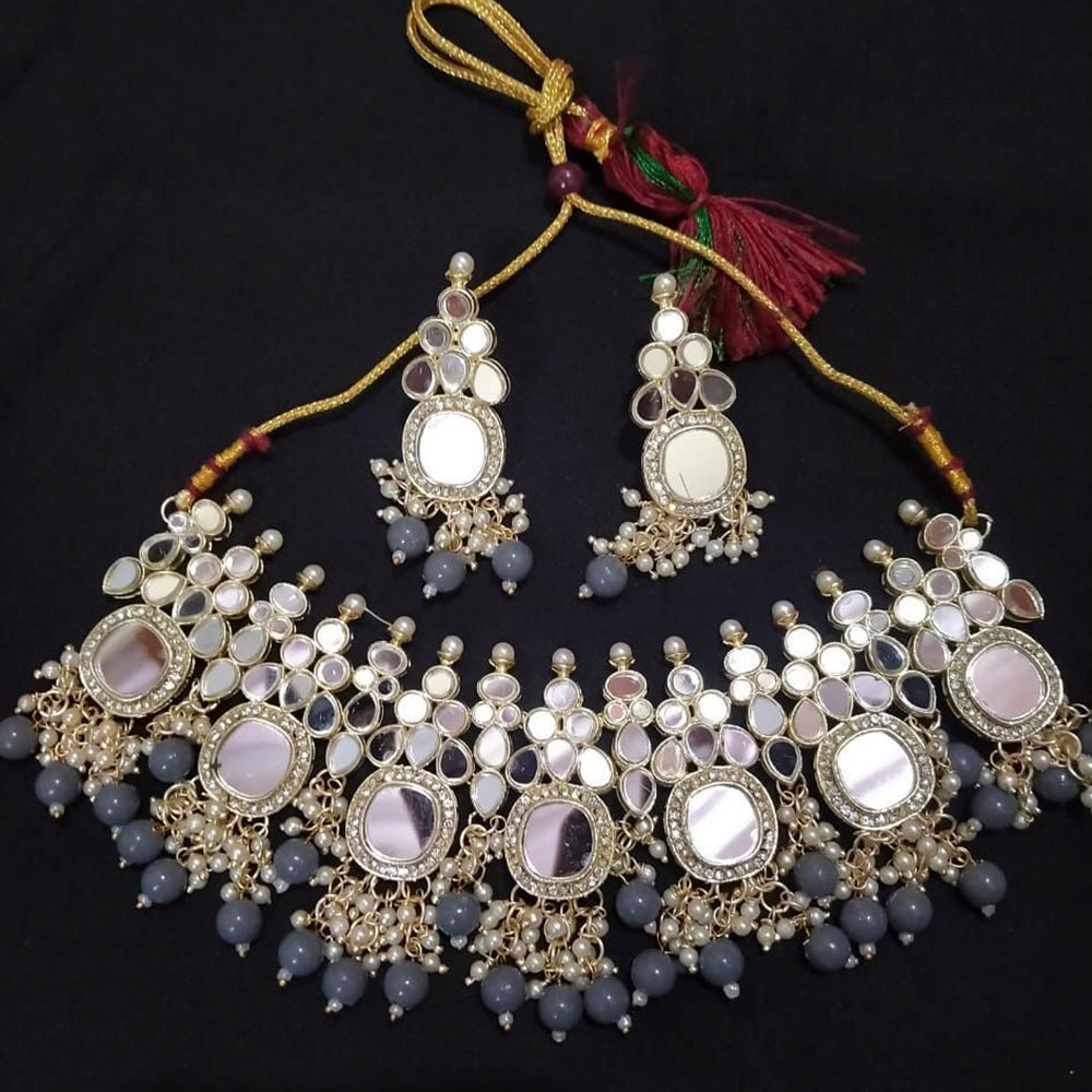 Sai Fashion Gold Plated Austrian Stone And Beads Mirror Necklace Set