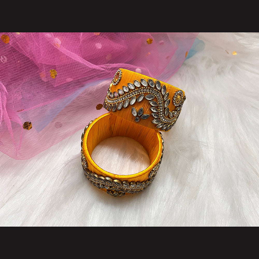 Shringarstreet Gold Plated Crystal Stone Thread Bangle Set