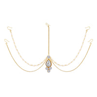 Etnico Traditional Gold Plated Bridal Chain with Pearl Layer Stone Mathapatti/Maang Tikka Jewellery for Women (T1083W)