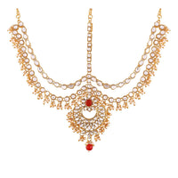 Etnico Gold Plated Traditional Kundan & Pearl Matha Patti/Maang Tikka for Women (T2014M)