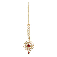 Etnico 18K Gold Plated Traditional Kundan & Stone Studded Maang Tikka for Women & Girls (T2035M)
