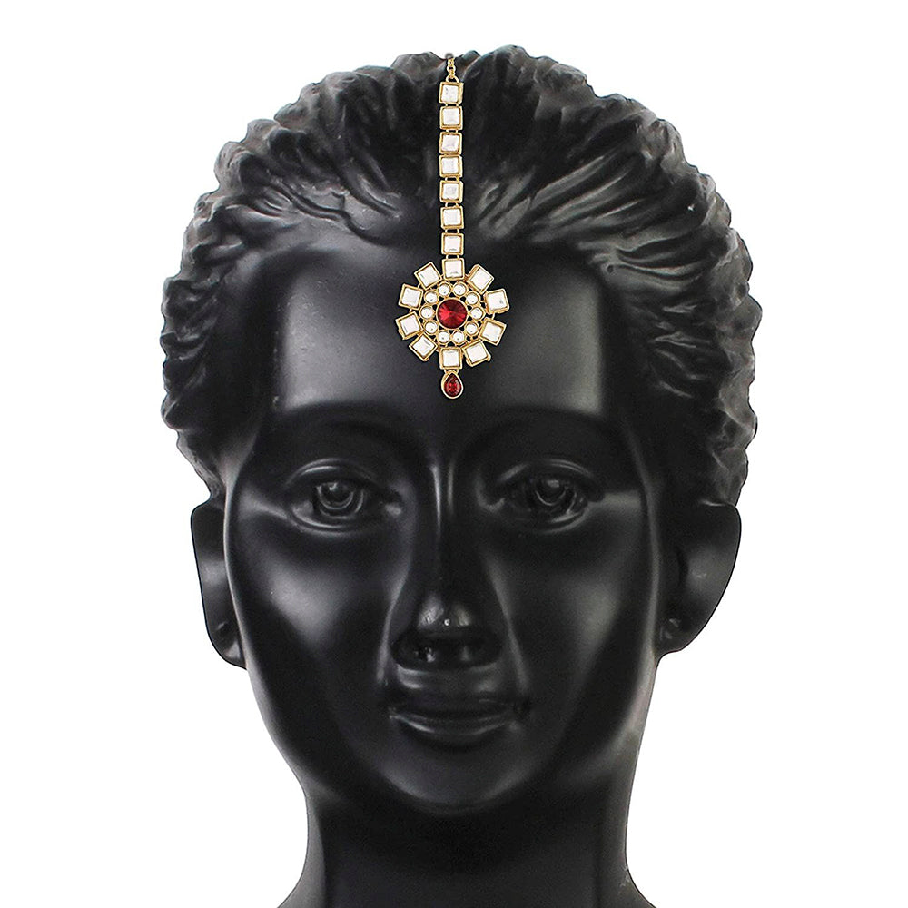 Etnico 18K Gold Plated Traditional Kundan & Stone Studded Maang Tikka for Women & Girls (T2035M)