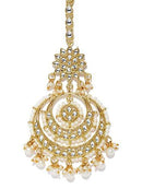 Etnico 18K Gold Plated Traditional Kundan Studded with Pearls Maang Tikka for Women/Girls (T2038W)