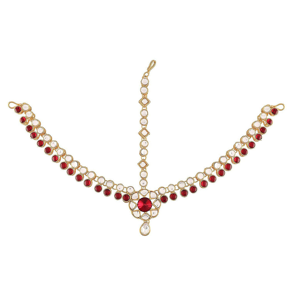 Etnico 18K Gold Plated Kundan Studded Bridal Matha Patti/Maang Tikka for Women (T2046M)