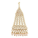 Etnico 18K Gold Plated Mughal Beautiful Long Pearl Kundan Jhumar Passa/Jhoomar Maang Tikka for Women (T2050W)