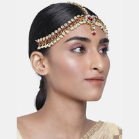 Etnico 18K Gold Plated Kundan Studded Bridal Matha Patti/Maang Tikka for Women (T2058M)