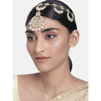 Etnico18k Gold Plated Traditional Floral Kundan Pearl Studded Rajasthani Sheeshphool/ Mathapatti for Women (T2065W)