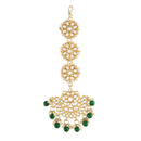 Etnico 18K Gold Plated Matte Finish Traditional Pearls Kundan Studded Maang Tikka For Women/Girls (T2911G)