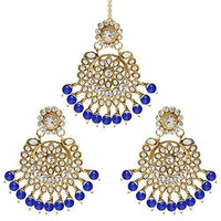 Etnico Gold Plated Traditional Kundan Pearl Earrings & Maang Tikka for Women (TE2501BL)