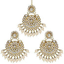 Etnico Gold Plated Traditional Kundan Pearl Earrings & Maang Tikka for Women (TE2501W)