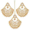 Etnico 18K Gold Plated Traditional Big Kundan & Pearl Chandbali Earrings with Maang Tikka Set for Women/Girls (TE2862W)