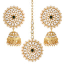 Etnico Traditional Gold Plated With Stunning Antique Finish Kundan & Pearl Jhumka Earrings With Maang Tikka for Women/Girls (TE2871G)