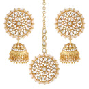 Etnico Traditional Gold Plated With Stunning Antique Finish Kundan & Pearl Jhumka Earrings With Maang Tikka for Women/Girls (TE2871W)