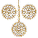 Etnico18K Gold Plated Traditional Kundan Pearl Royal Round Earring Maang Tikka Set Indian Traditional Jewellery for Women (TE2873W)