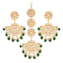 Etnico18K Gold Plated with Stunning Matte Finish Traditional Kundan & Faux Pearl Chandbali Earrings with Maang Tikka Set (TE2911G)