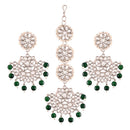 Etnico18K Rhodium Plated with Stunning Matte Finish Traditional Kundan & Faux Pearl Chandbali Earrings with Maang Tikka Set (TE2911ZG)
