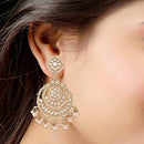 Etnico18K Gold Plated Traditional Big Kundan & Pearl Chandbali Earrings with Maang Tikka Set for Women/Girls (TE3002W)