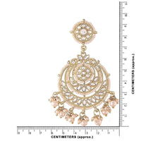 Etnico18K Gold Plated Traditional Big Kundan & Pearl Chandbali Earrings with Maang Tikka Set for Women/Girls (TE3002W)