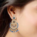 Etnico 18K Gold Plated Traditional Handcrafted Earrings With Maang Tikka Encased with Faux Kundan & Pearl for Women/Girls (TE4001Bl)