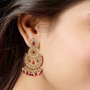 Etnico 18K Gold Plated Traditional Handcrafted Earrings With Maang Tikka Encased with Faux Kundan & Pearl for Women/Girls (TE4001M)