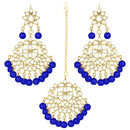 Etnico Gold Plated Alloy Traditional Kundan Pearl Earrings and Maang Tikka for Women (TE7058Bl)