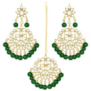 Etnico Gold Plated Alloy Traditional Kundan Pearl Earrings and Maang Tikka for Women (TE7058G)