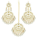 Etnico Traditional Gold Plated Wedding Chandbali Kundan & Pearl Earring Set With Maang Tikka for Women (TE7077W)