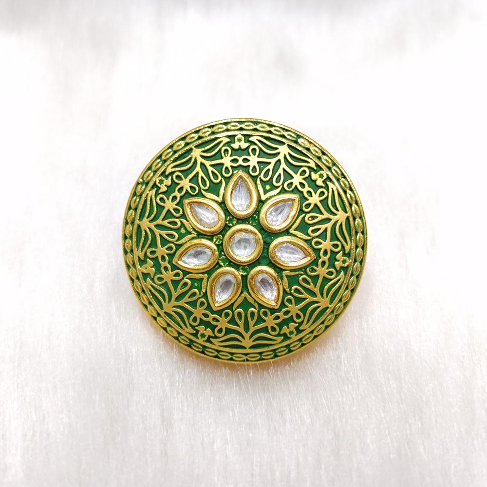 Tarangavi Green Matte Kundan Gold Plated Floral Ring