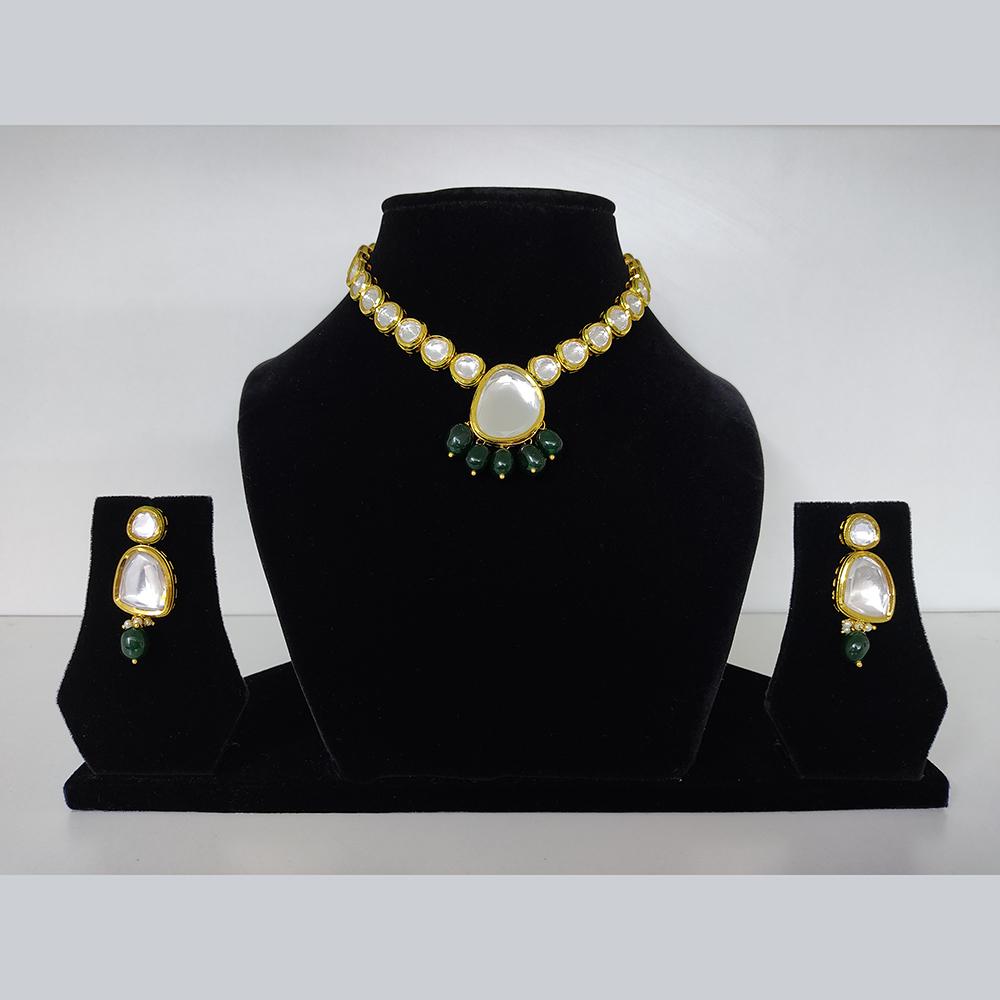 Tarangavi Green BeKundans With Kundan Gold Plated  Necklace Set
