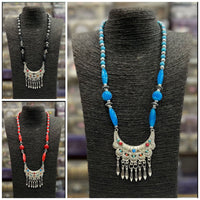 Blythediva Oxidised Plated Pack Of 3 Multi Plated Pota Stone Necklace Set