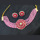 Pooja Bangles Gold Plated Pearl & Austrian Stone Choker Floral Necklace Set